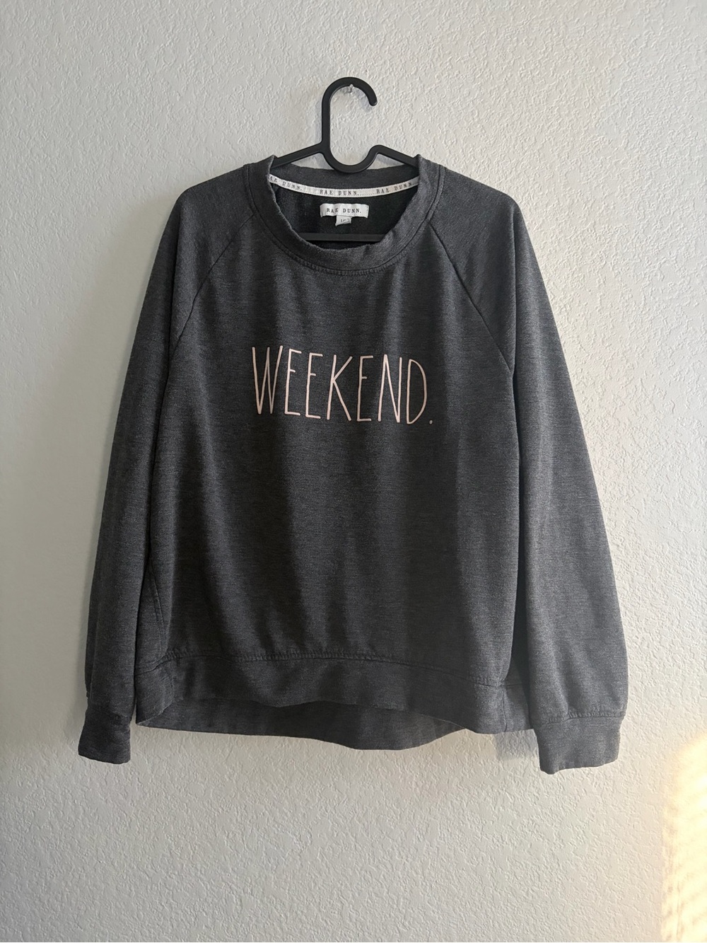 Rae Dunn 'WEEKEND.' Crewneck Sweatshirt - Charcoal with white Logo